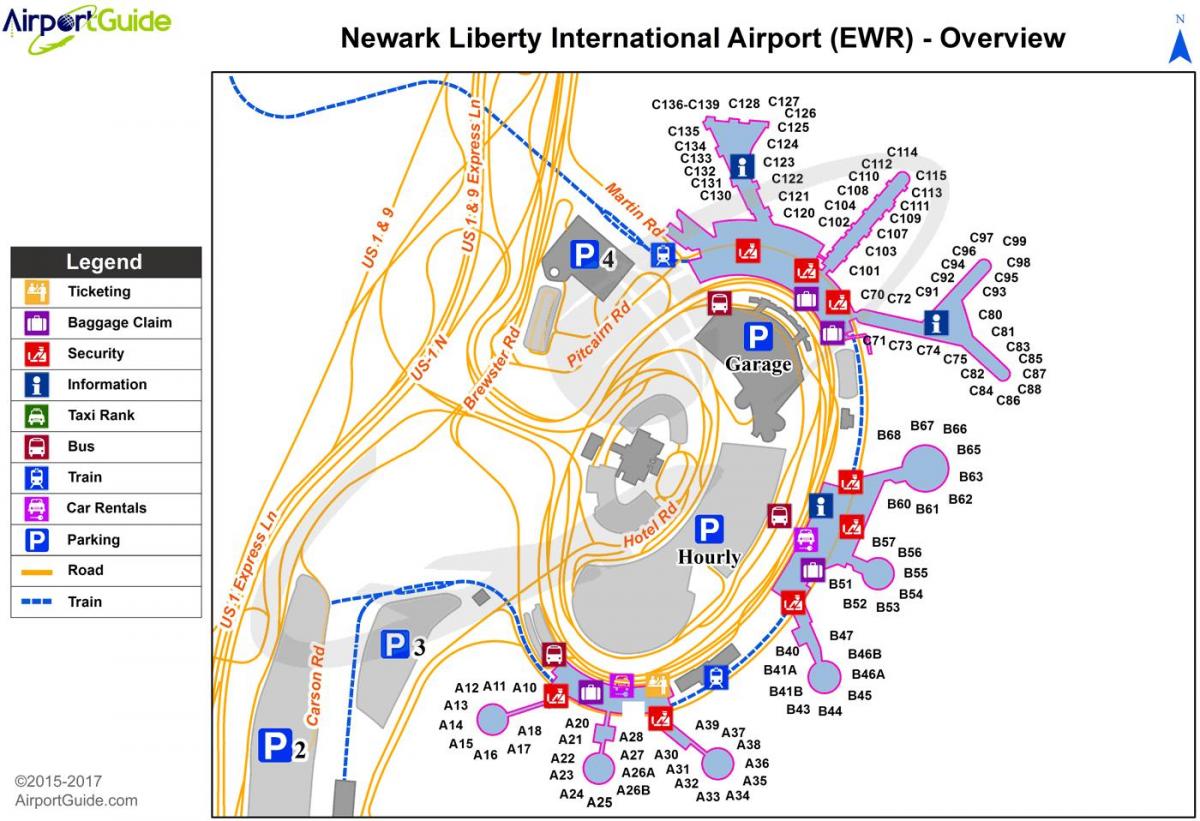 New York EWR luchthaven kaart