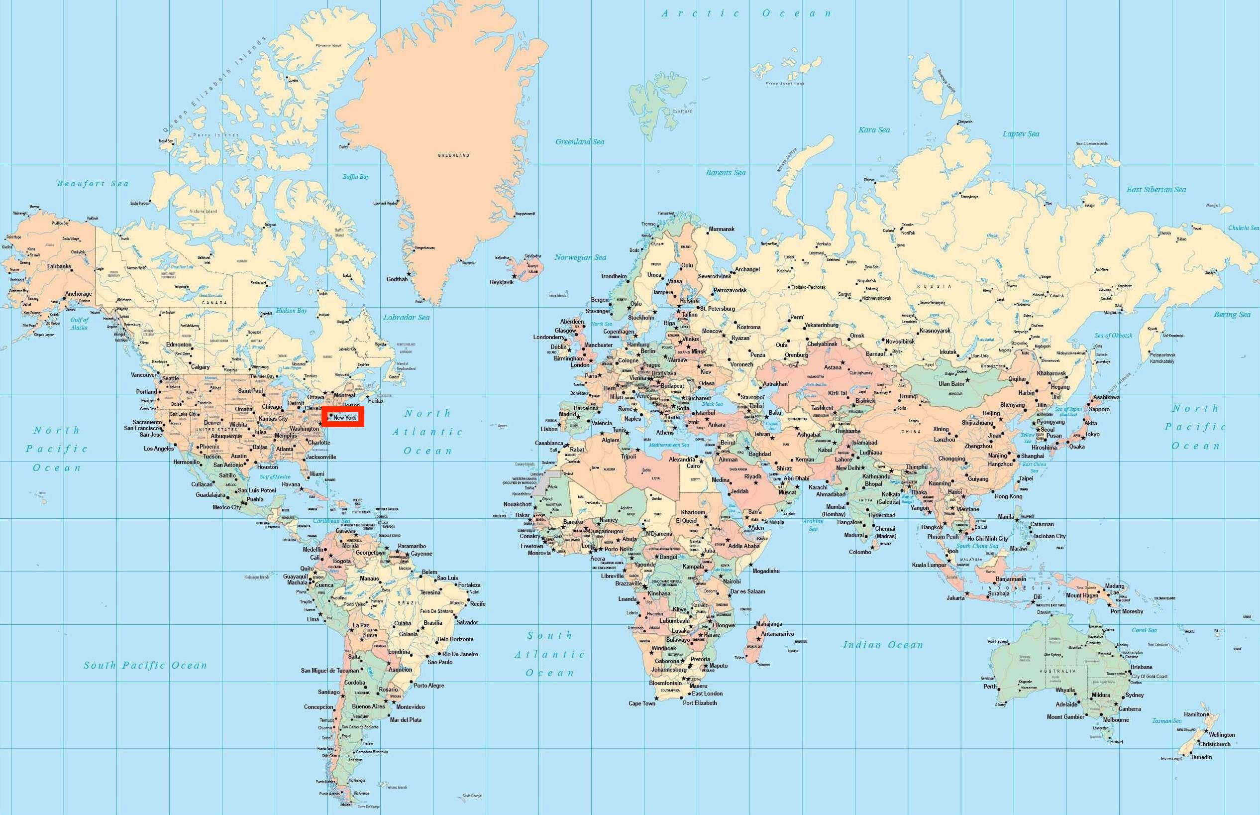 New York op de kaart de wereld - van de Wereld in New York (New York - USA)
