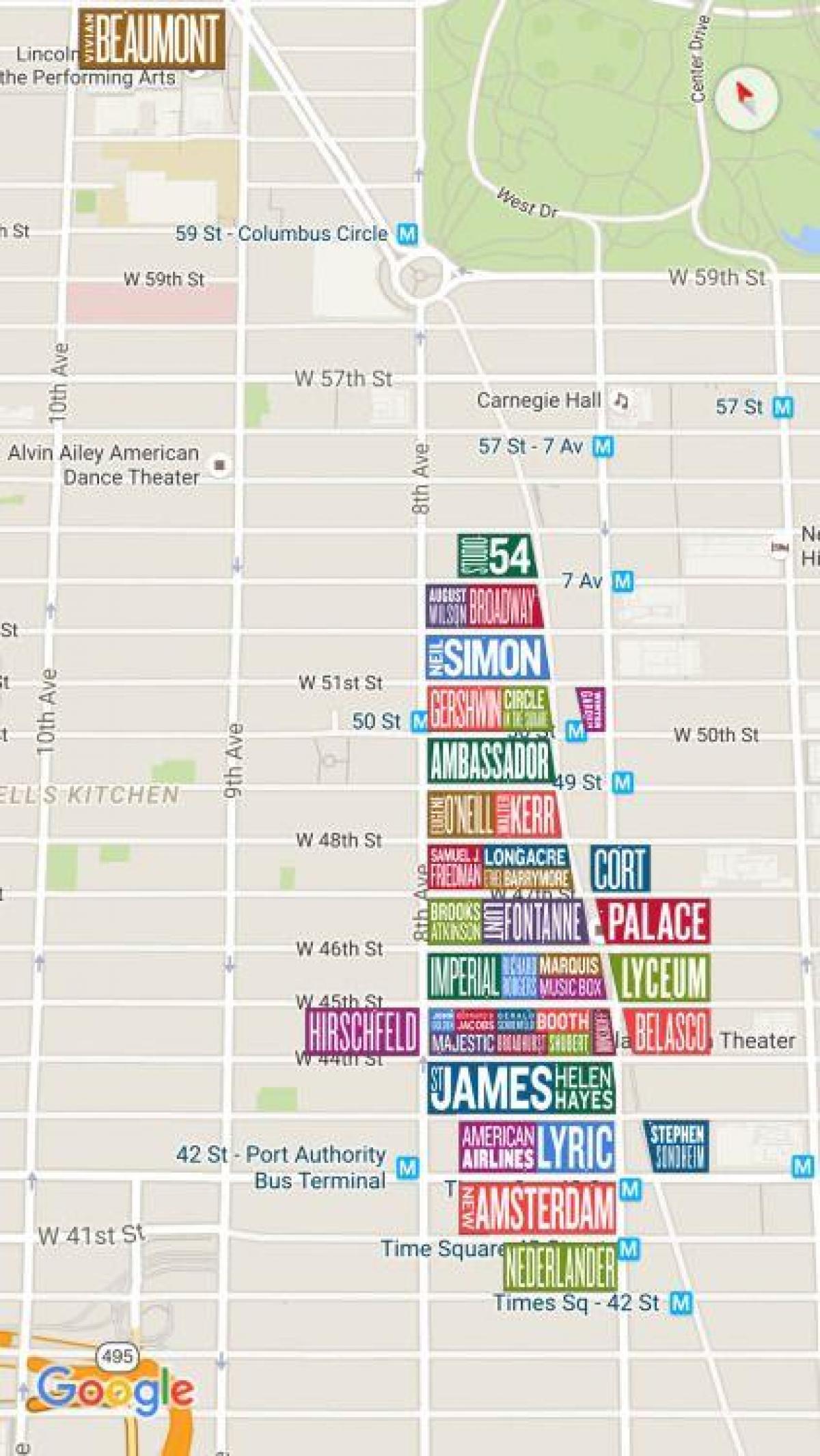 Broadway NYC kaart Broadway New Yorkkaart (New York USA)