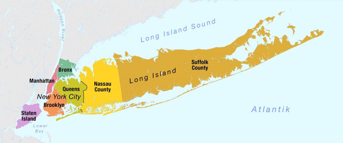 kaart van New York City, waaronder long island