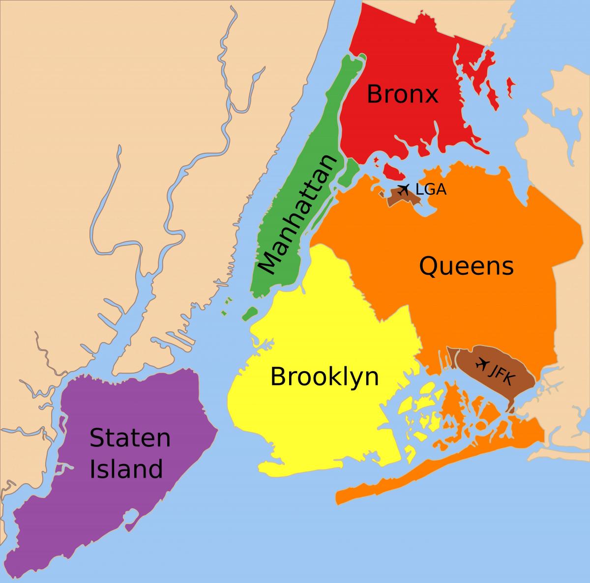 kaart van de vijf stadsdelen van New York City