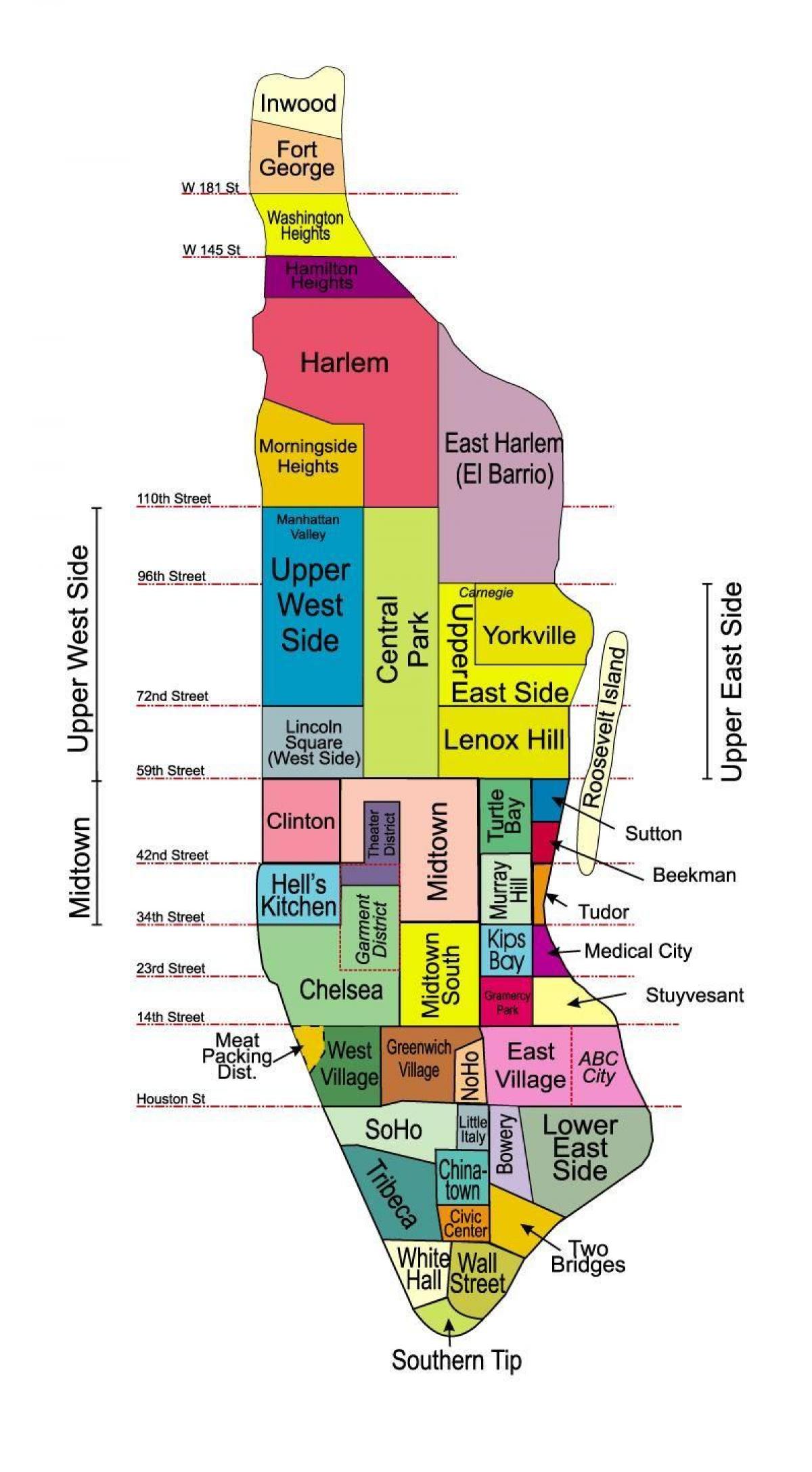 kaart van new YORK met de wijk namen