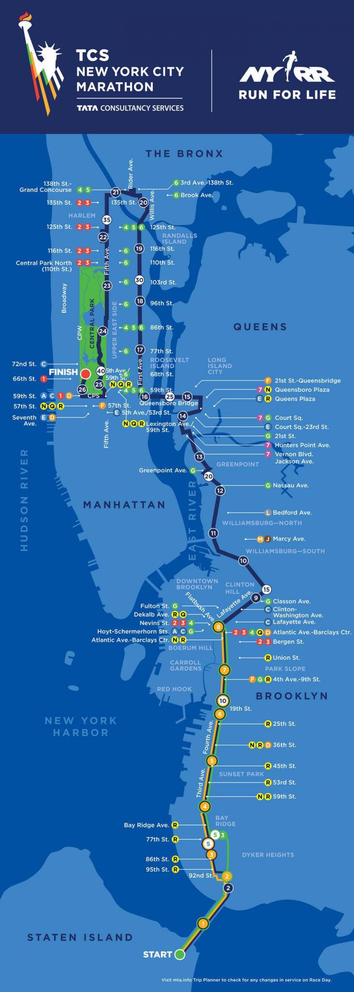 NYC marathon kaart marathon van New York kaart (New York USA)
