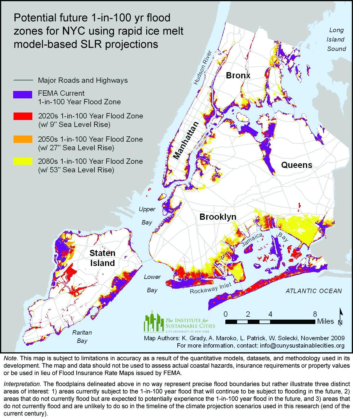 stijging van de zeespiegel kaart van New York