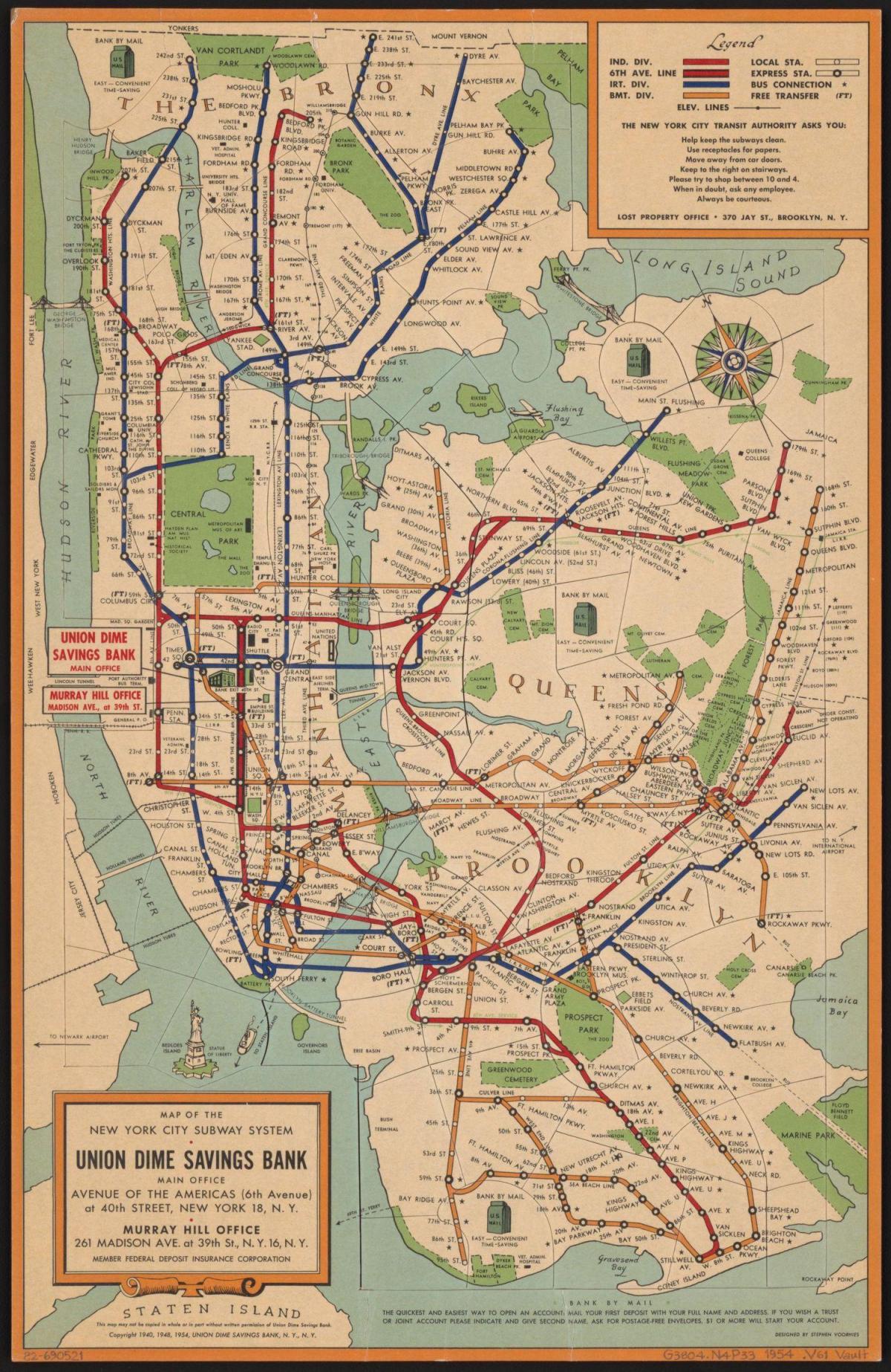 oude New Yorkse metro kaart
