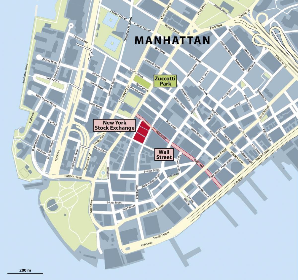 wall street New York-kaart