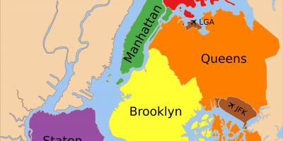 Kaart van de vijf stadsdelen van New York City